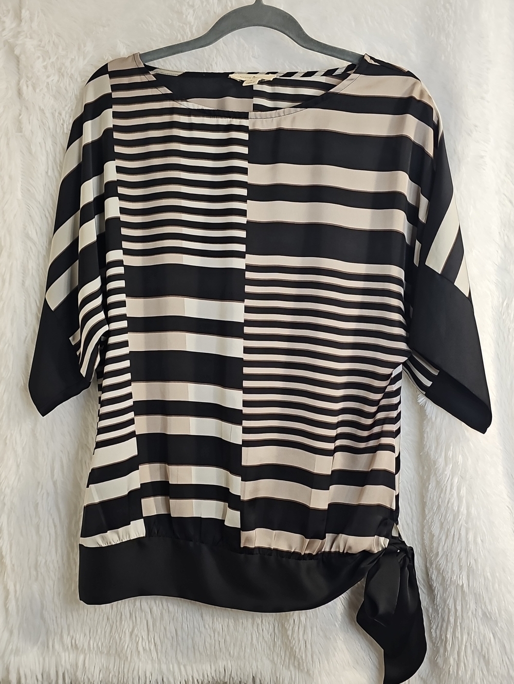 Striped Tie-Hem Blouse in Black and Cream